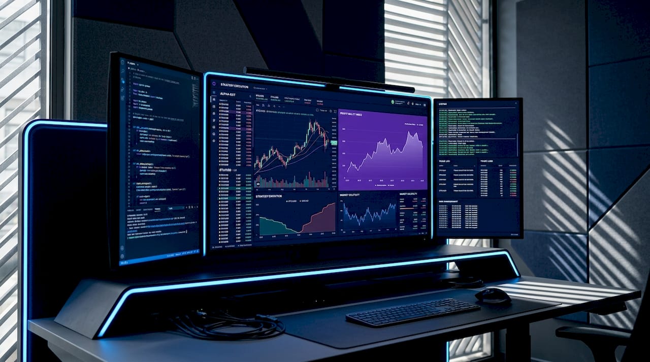 Man monitors crypto trading screens in home office