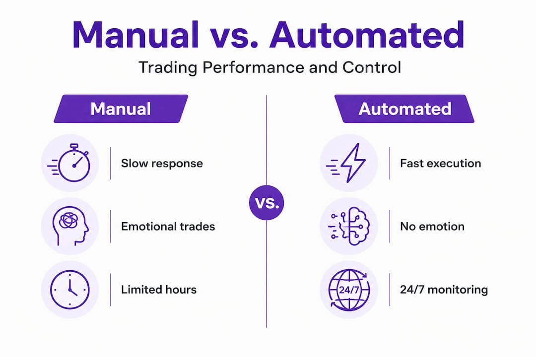 Infographic comparing manual and automated trading