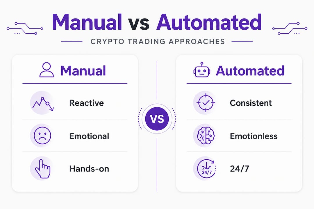 Infographic comparing manual and automated crypto trading