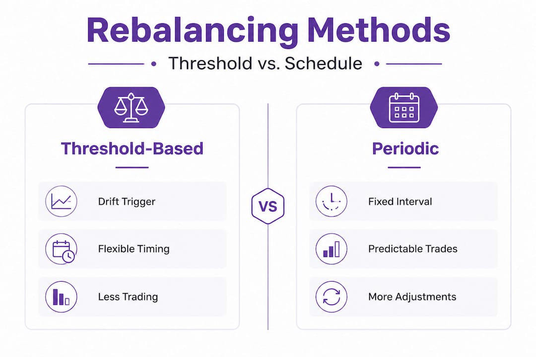 Infographic comparing crypto rebalancing methods