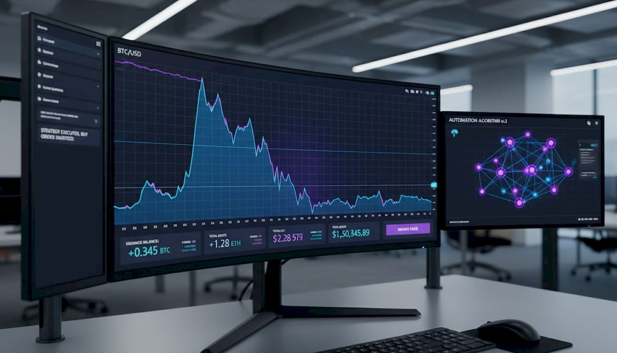 Woman at trading desk with multiple monitors