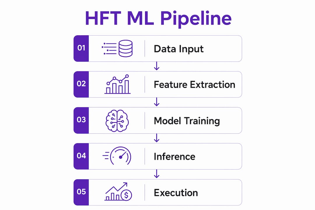 Infographic depicting high frequency trading machine learning pipeline