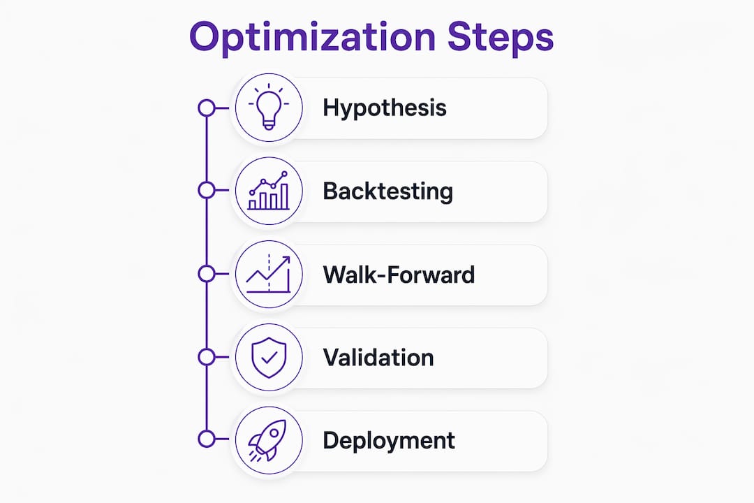 Infographic showing crypto strategy optimization steps in flow