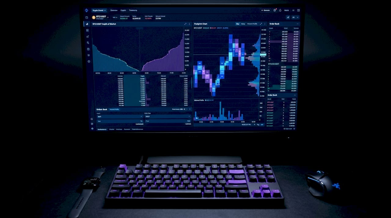 Close-up of crypto trading indicators on monitor