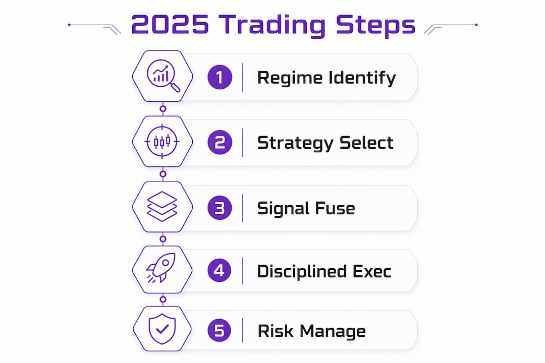 Infographic showing key steps in 2025 digital asset trading strategies