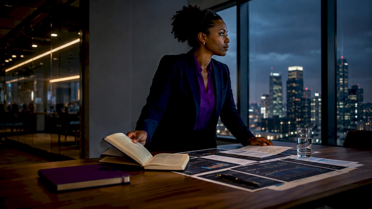 Female portfolio manager reviewing crypto reports