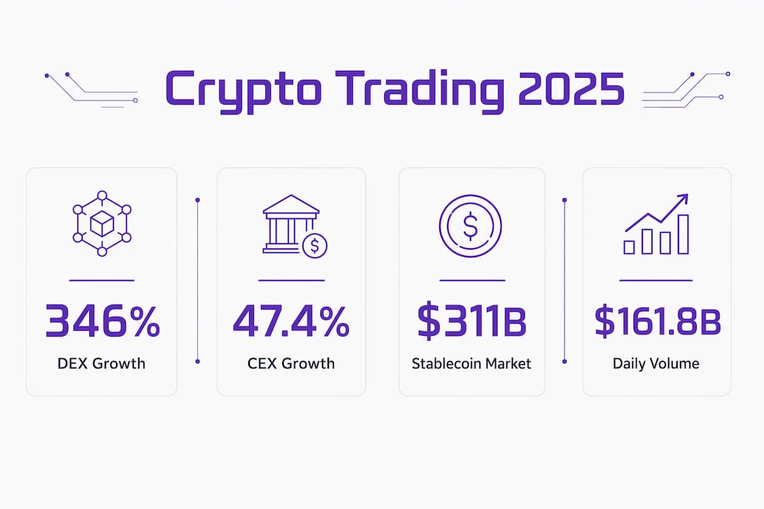 Infographic with key statistics about crypto trading 2025