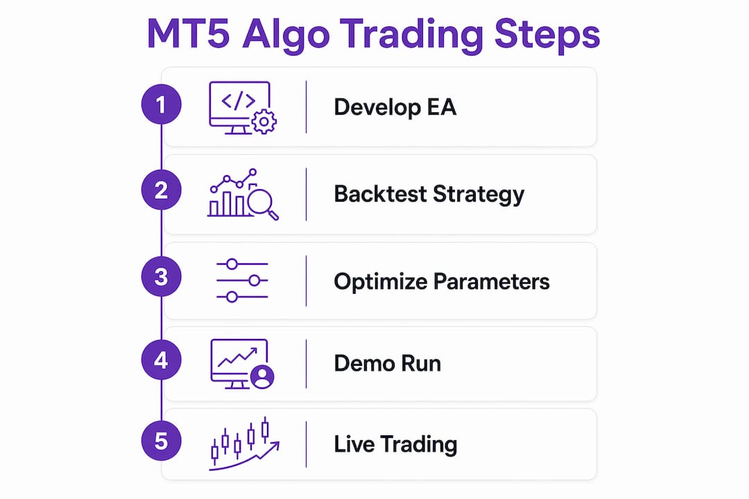Infographic showing algorithmic trading process in MT5