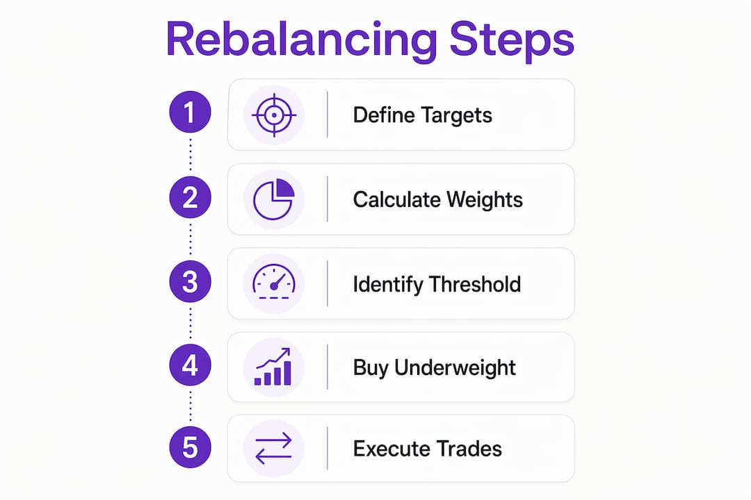 Infographic illustrating five crypto rebalancing steps