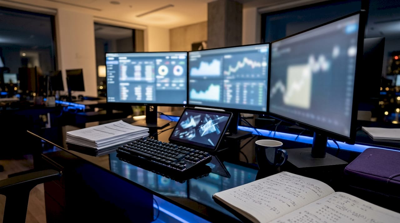 Fintech desk with trading risk controls setup