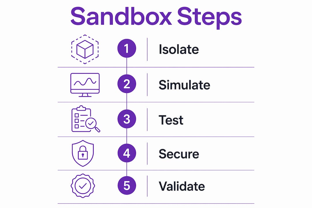 Infographic outlining five key sandbox testing steps