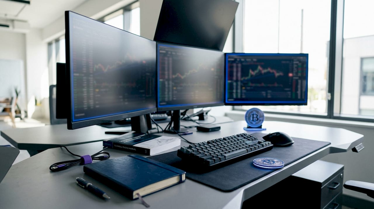 Fintech trading workstation with crypto dashboards
