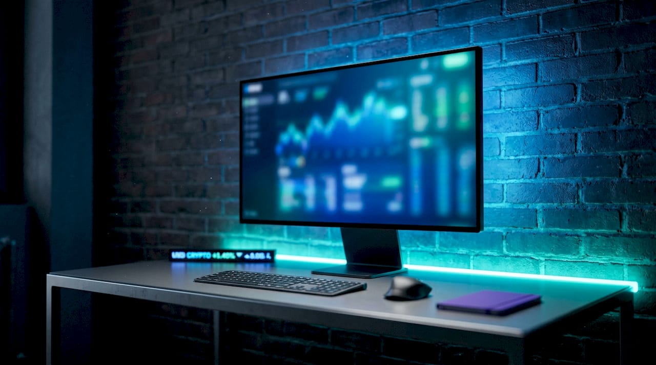 Trading dashboard with grid orders on screen