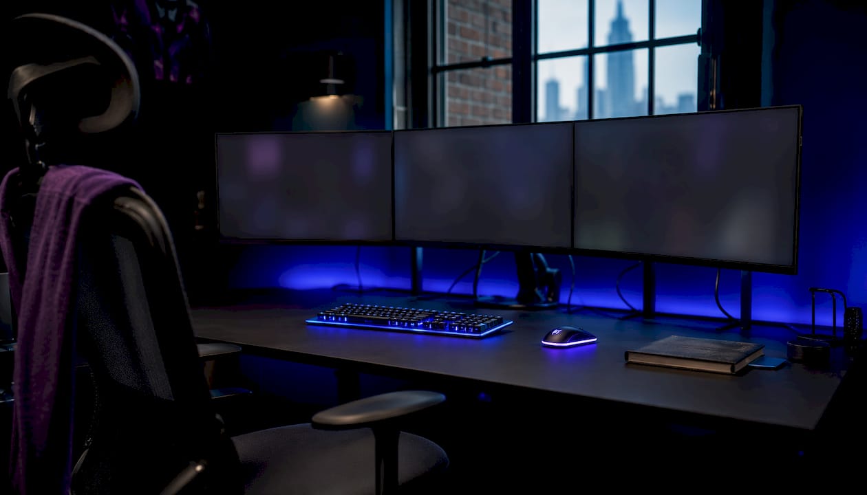 Dark fintech trading workstation with AI tools