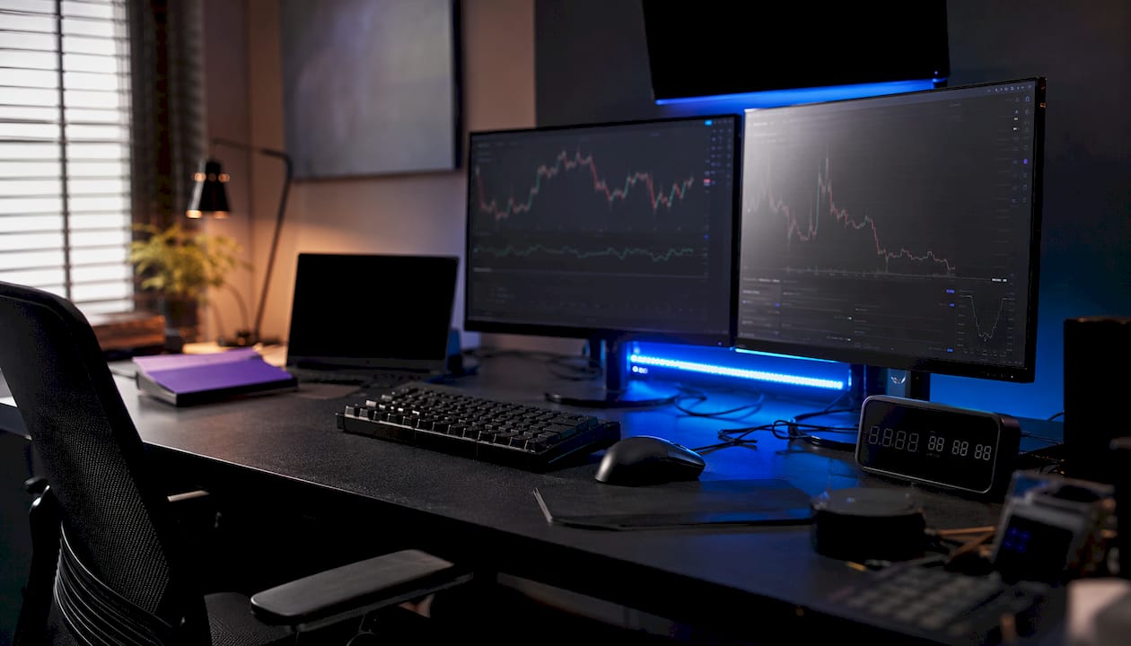 Close-up of crypto trading automation workspace