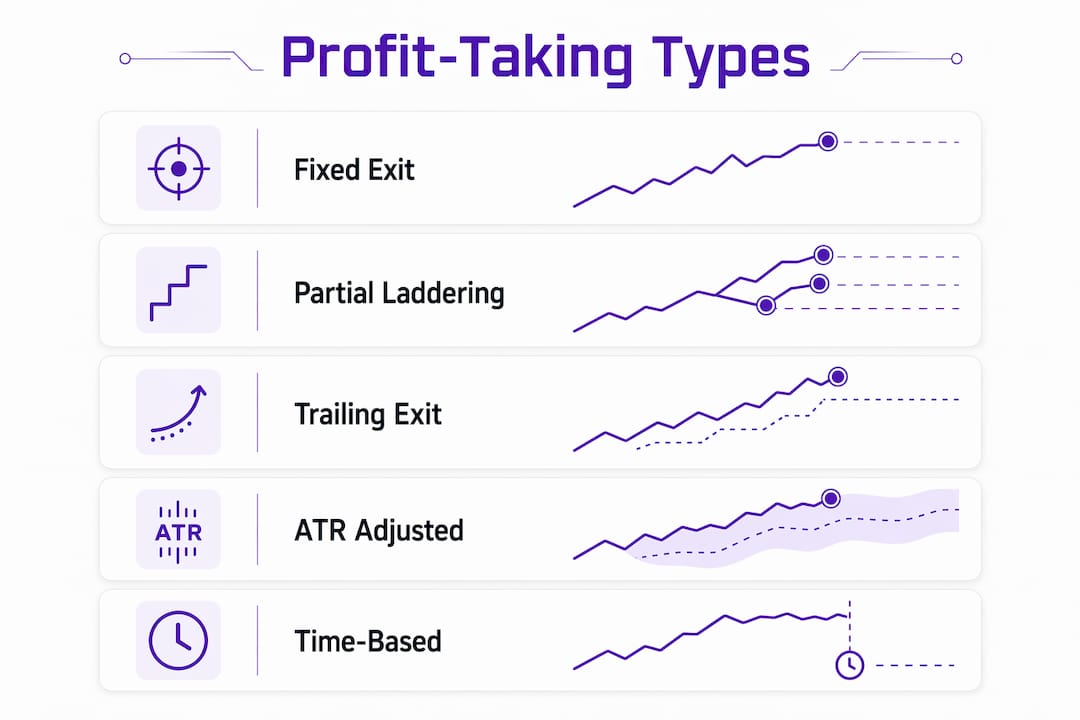 Infographic showing types of automated profit-taking strategies