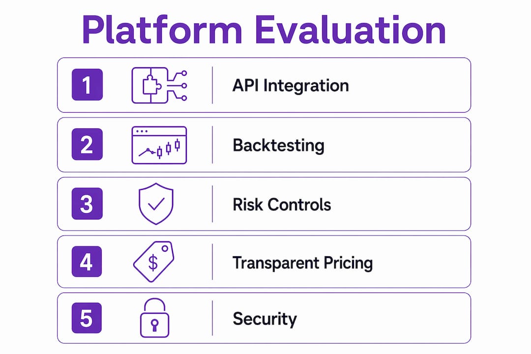 Infographic illustrating evaluation steps for crypto platforms