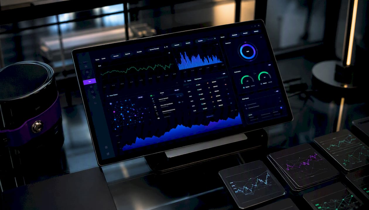 Close-up of AI-driven crypto trading dashboard