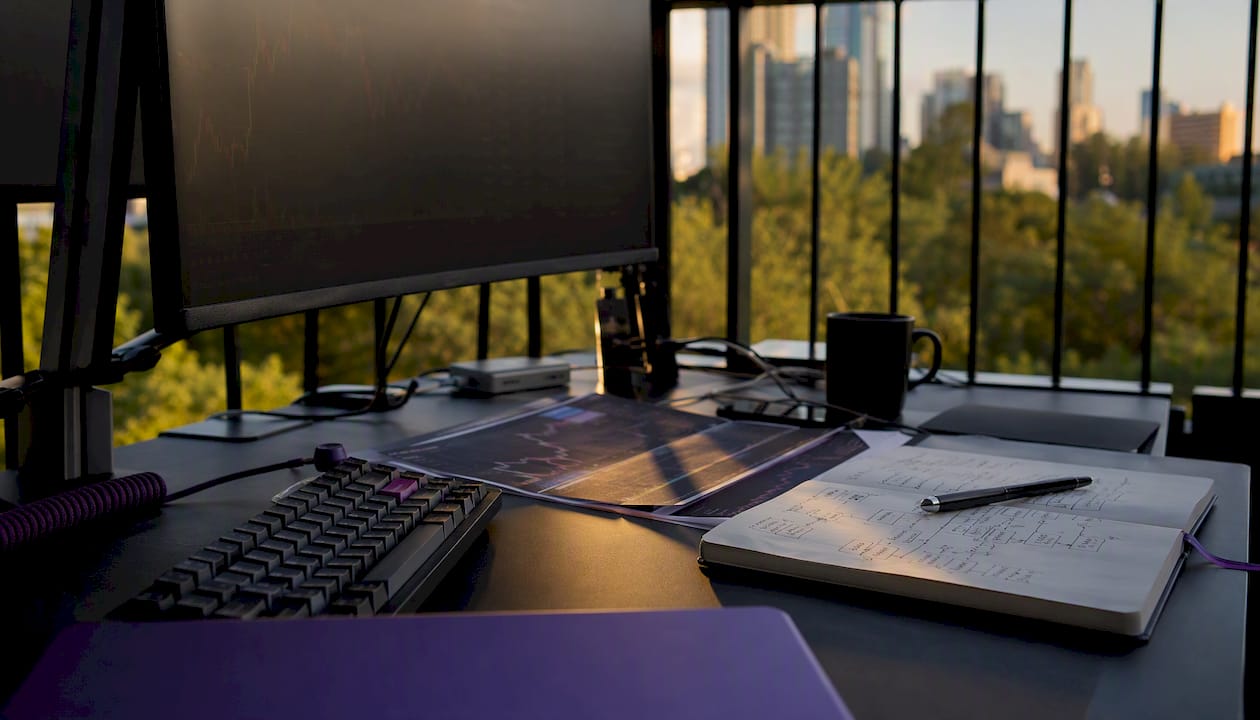 Trading strategy workspace with algorithm printout