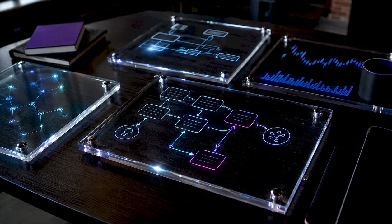 Close-up of modular crypto trading system architecture