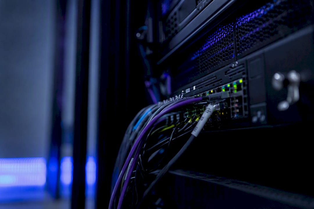 Close-up of crypto trading automation server hardware