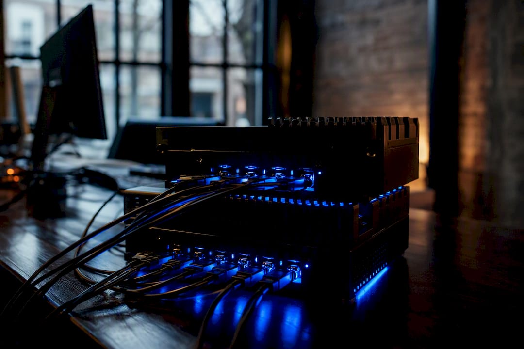 Close-up of crypto trading automation hardware