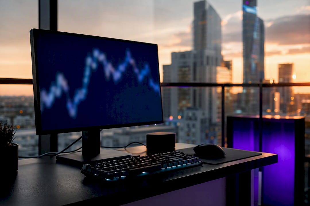 Blurred crypto volatility graph on dark monitor