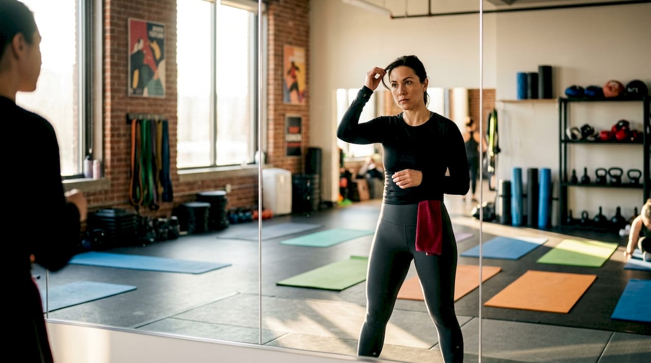 Woman preparing shoes for self-defense class