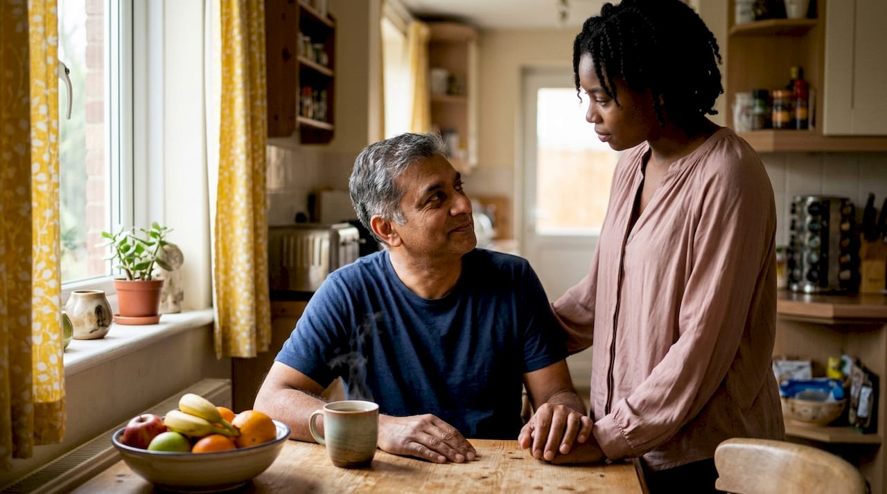 Supportive companion calming acid attack victim