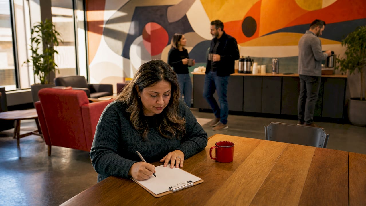 Employee completing anonymous workplace survey