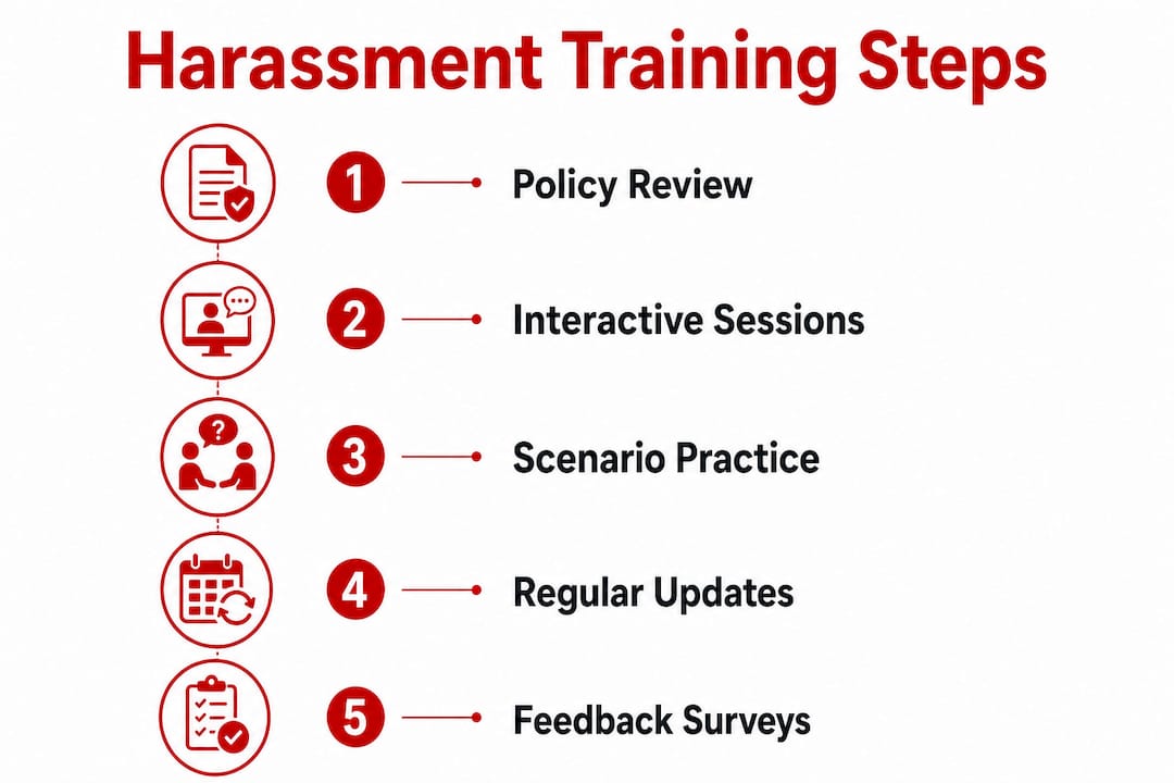 Infographic listing steps of anti-harassment training