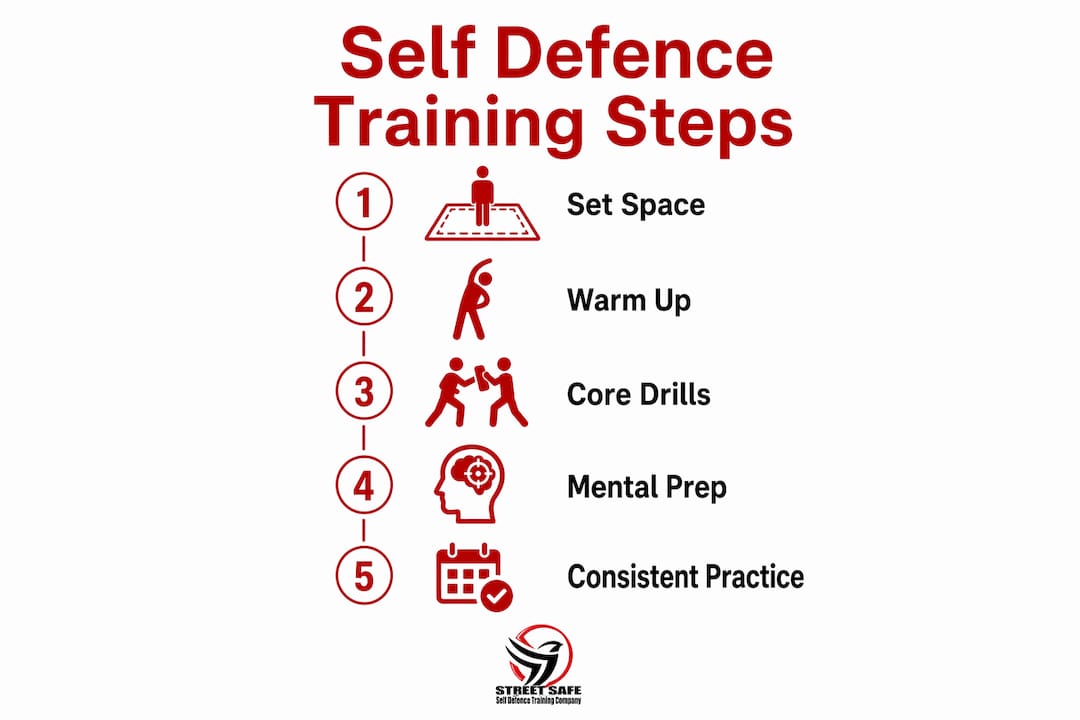 Infographic showing key steps for home self defence training