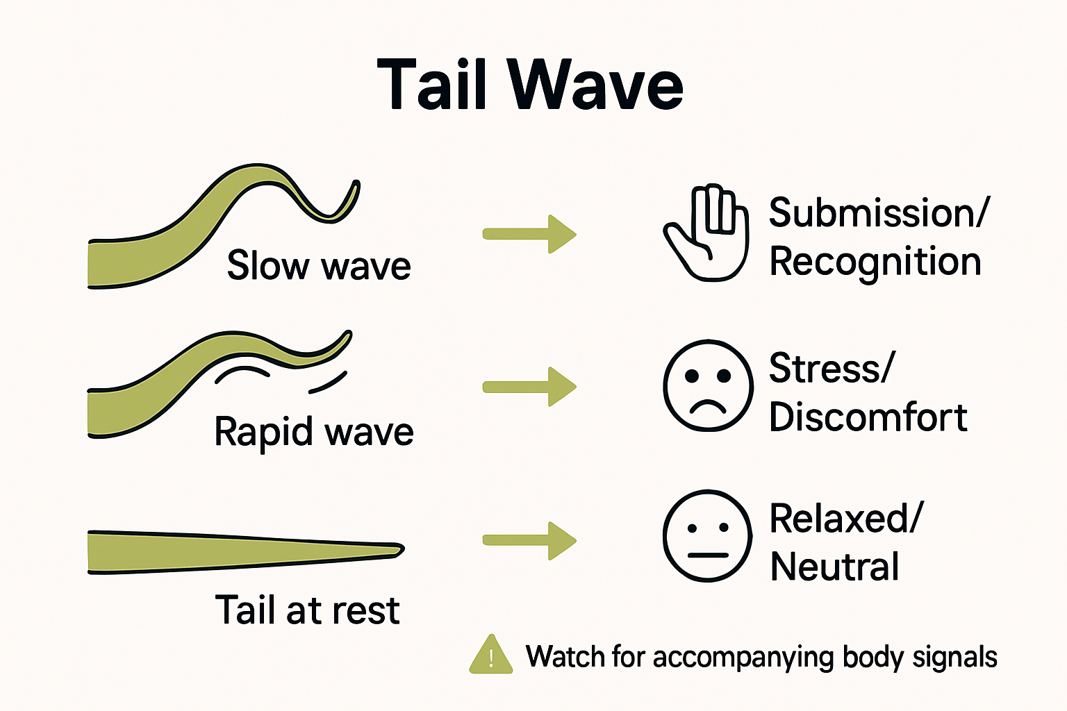 Infographic showing bearded dragon tail waving signals and meanings.