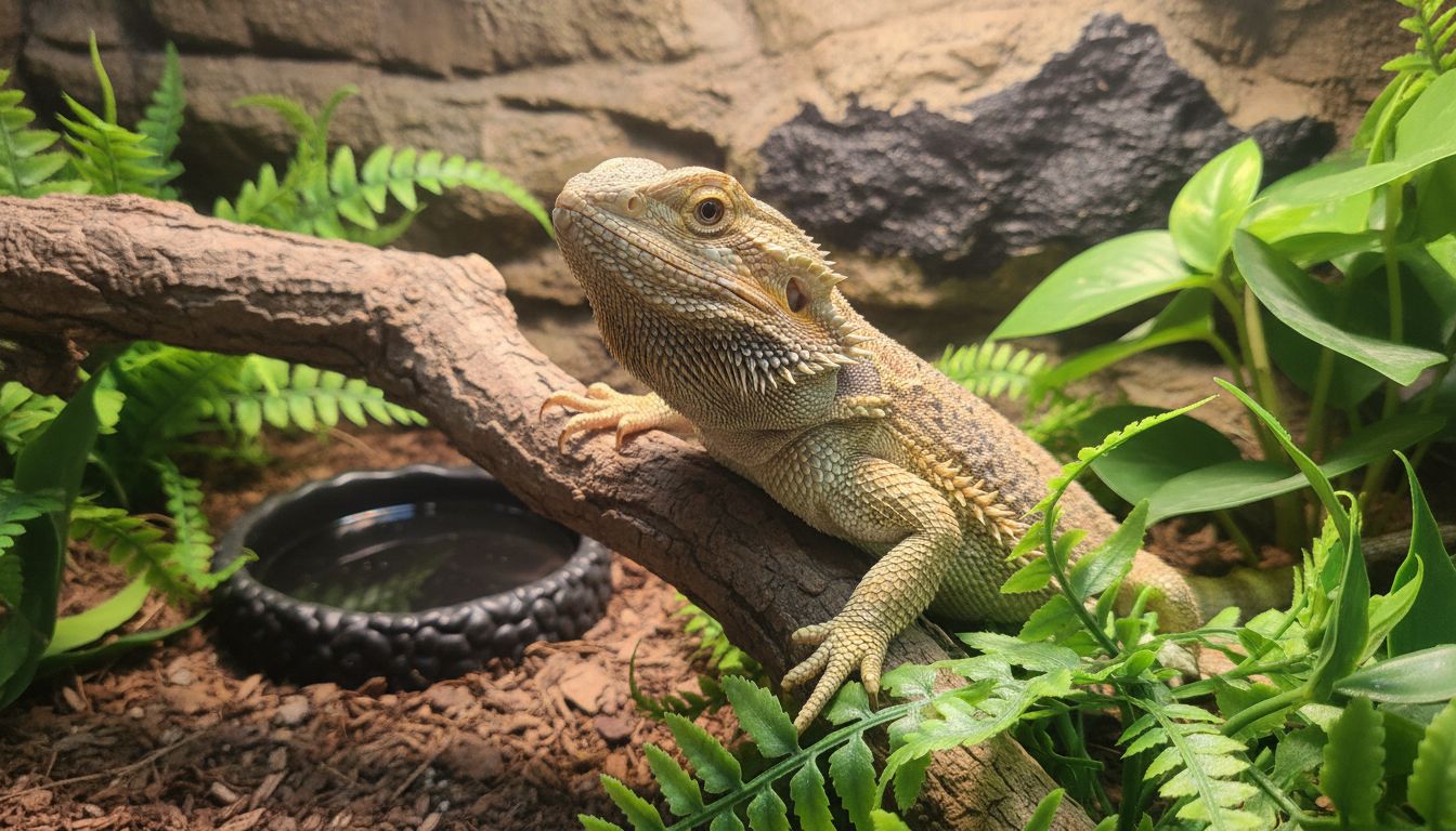 Bearded dragon in habitat highlighting third eye