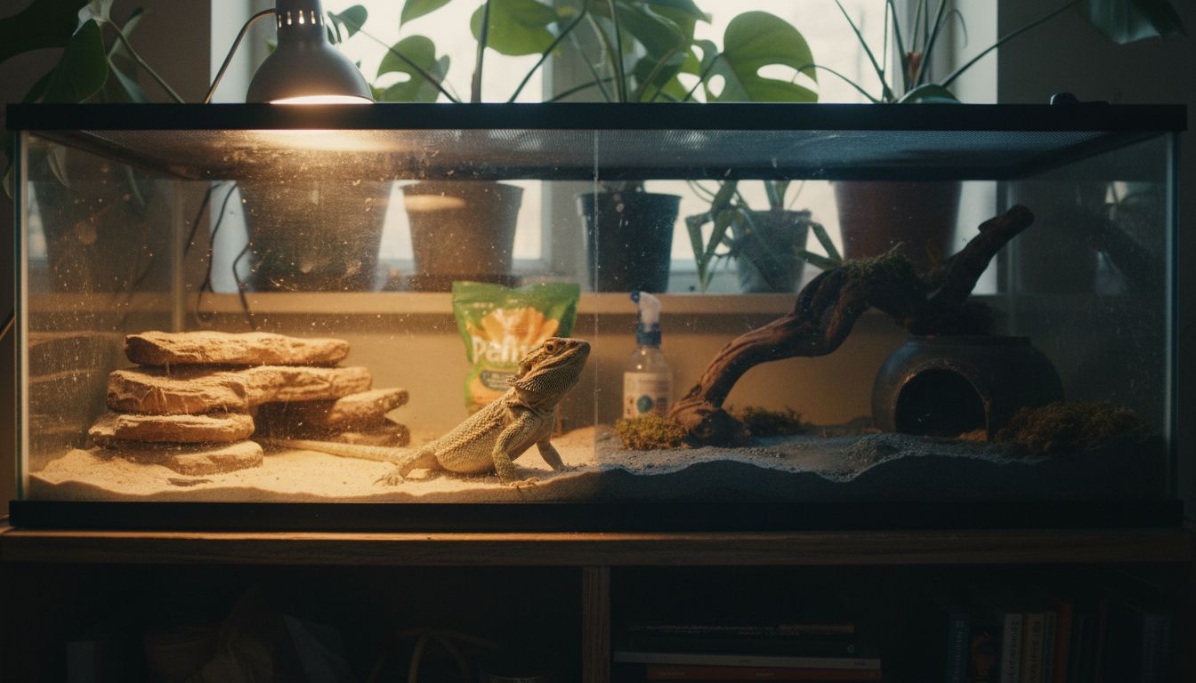 Bearded dragon exploring warm and cool zones