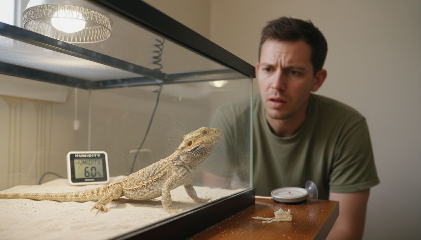Bearded dragon with raised humidity reading