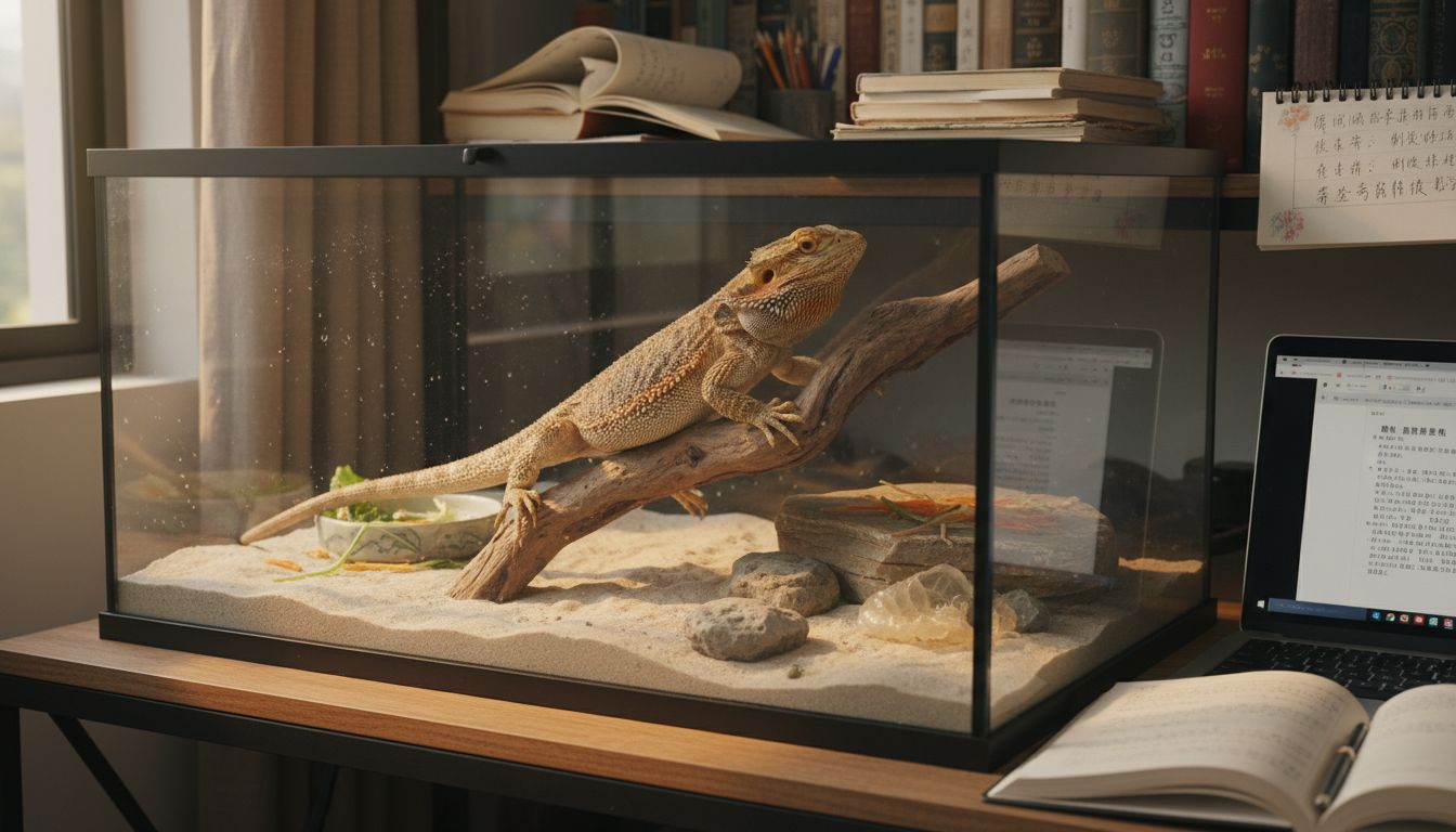 成年胡须龙正在适应新的饲养箱环境