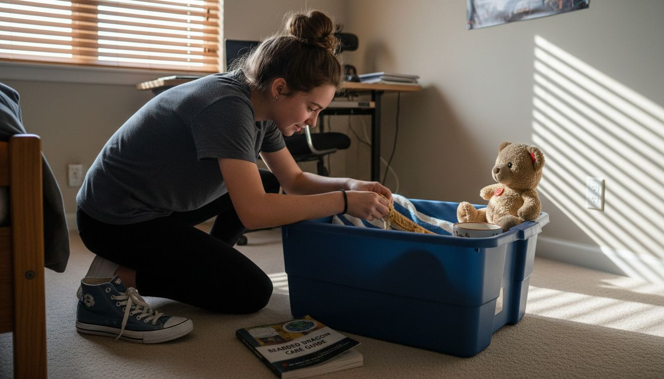 Transferring bearded dragon to temporary bin