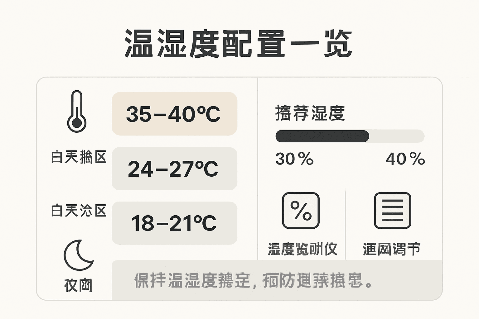 本图为你直观展示了鬃狮蜥饲养环境中湿度和温度的关键数据,帮助你科学管理宠物的生活环境。