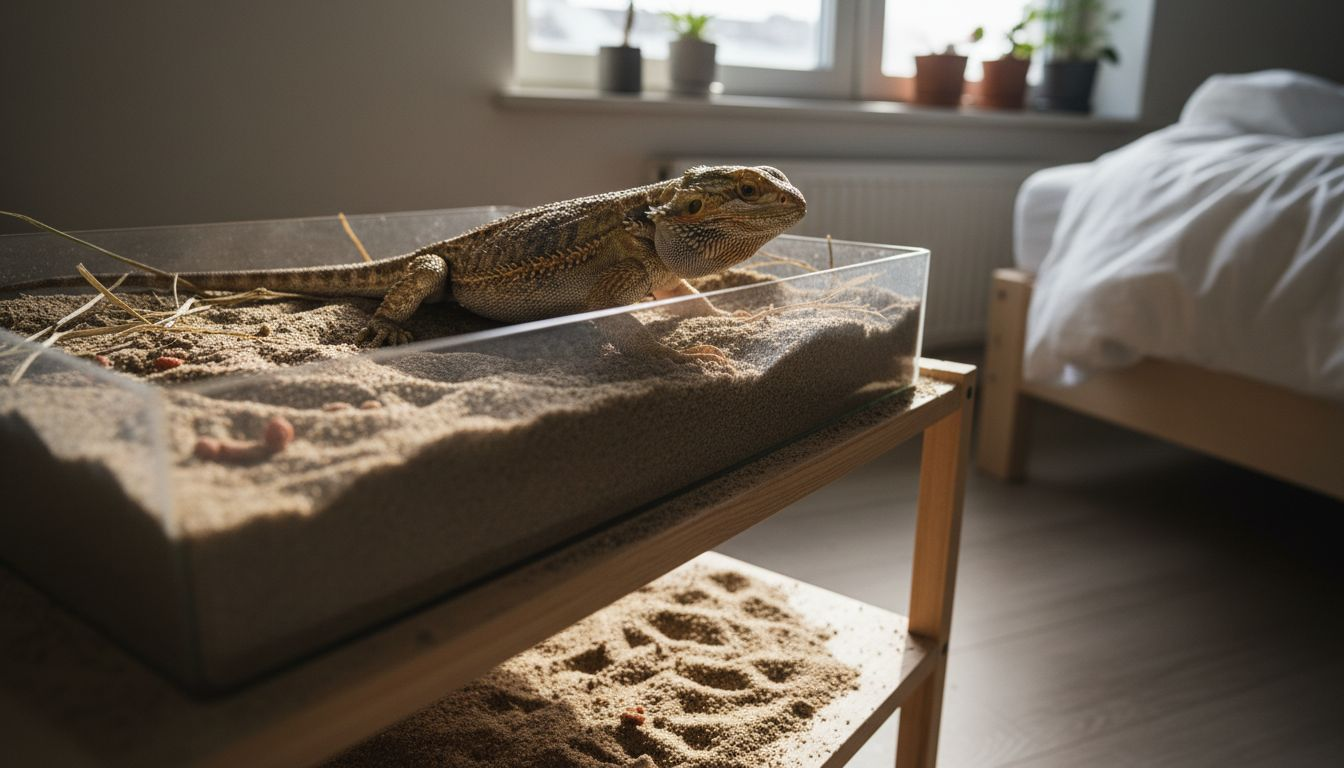 雌性胡须龙正在为产卵做准备，开始在巢穴内活动。