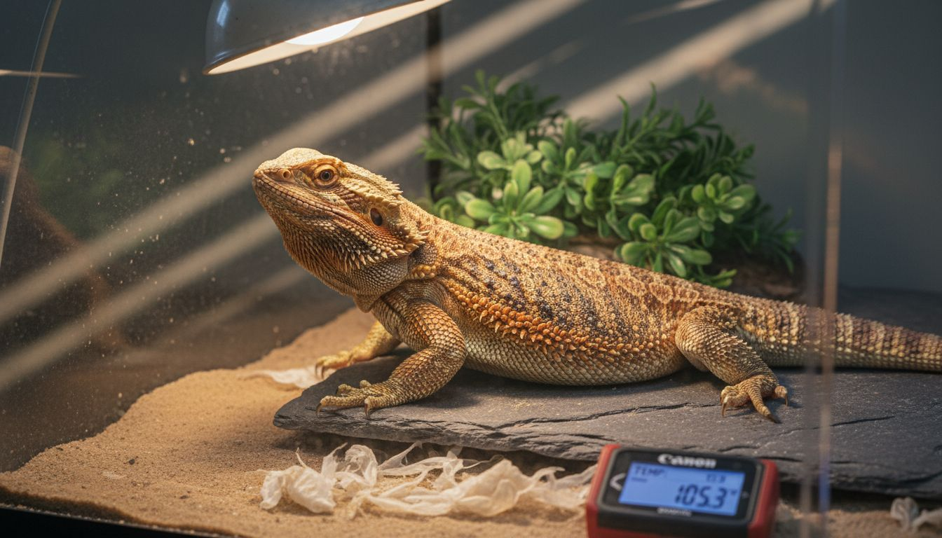 Bearded dragon basking with color variation