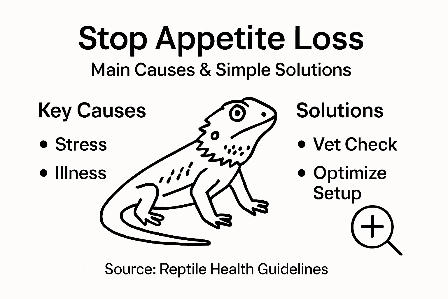 Infographic showing causes and solutions for bearded dragon appetite loss