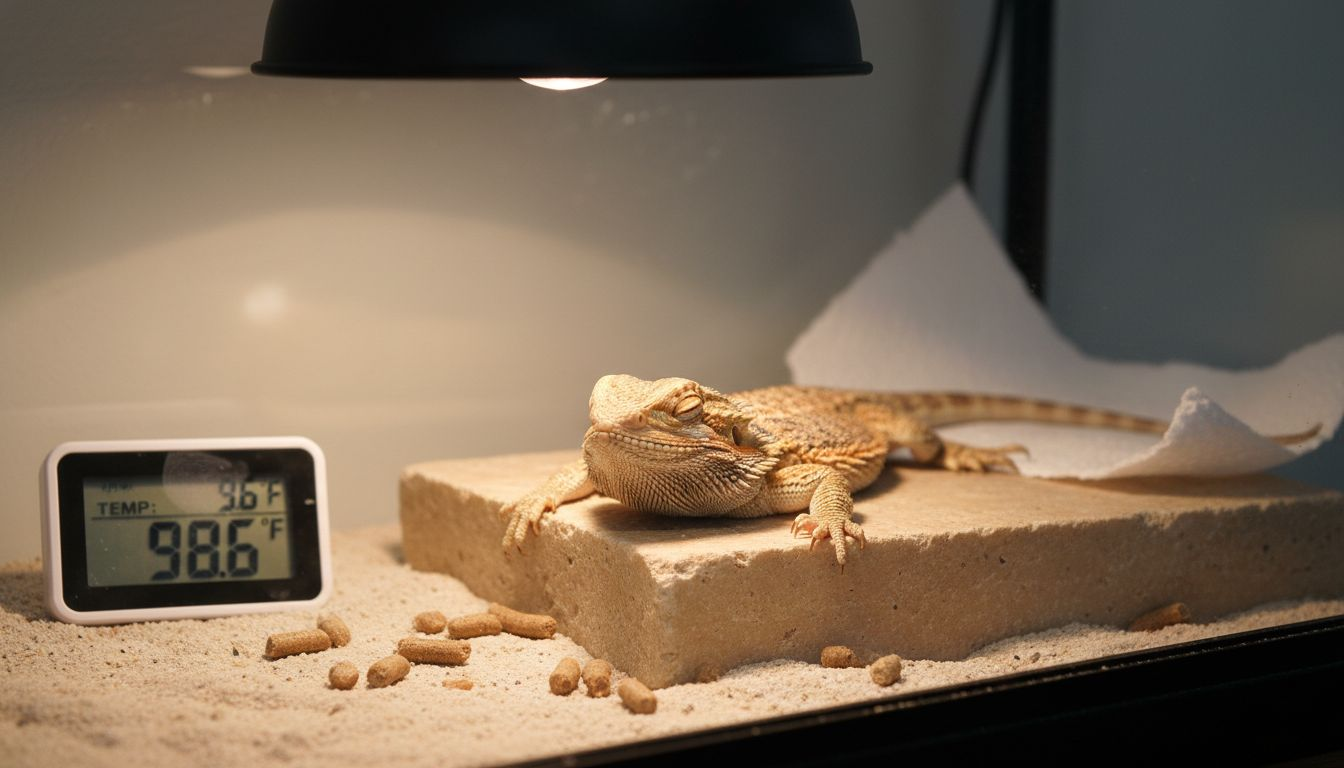 Bearded dragon basking for warmth