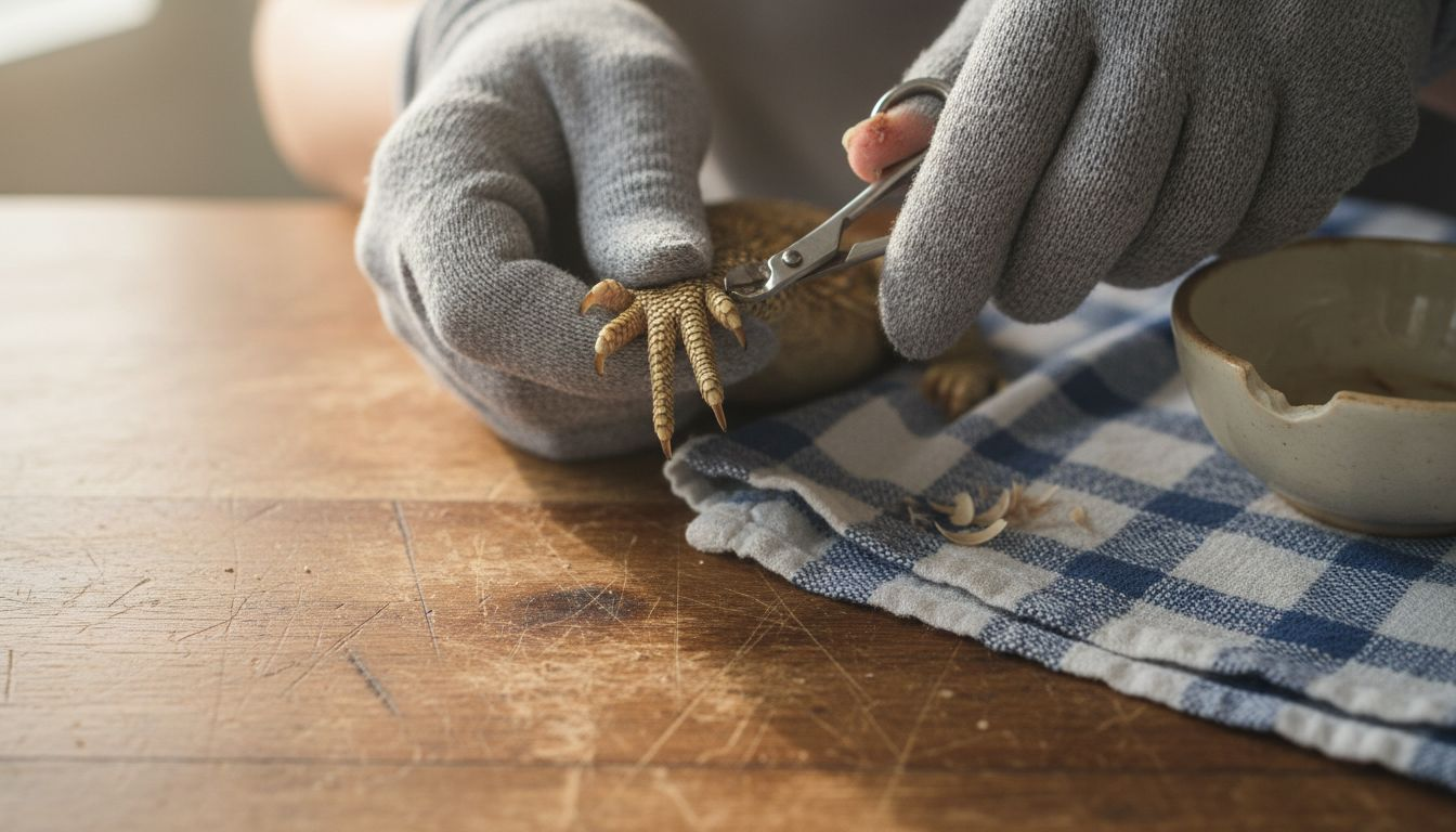 特写镜头下为胡须龙修剪指甲