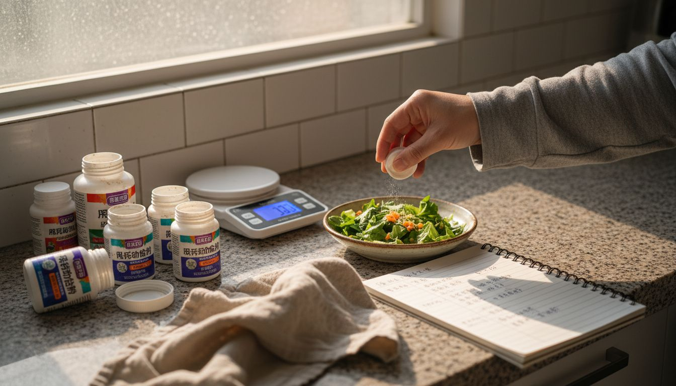 有人正在为爬行动物准备专用的营养补充品，细心地为它们的喂食做足准备。