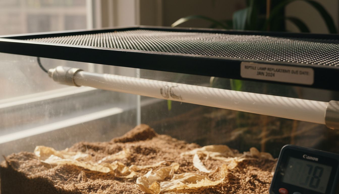 UVB lamp installed above reptile tank