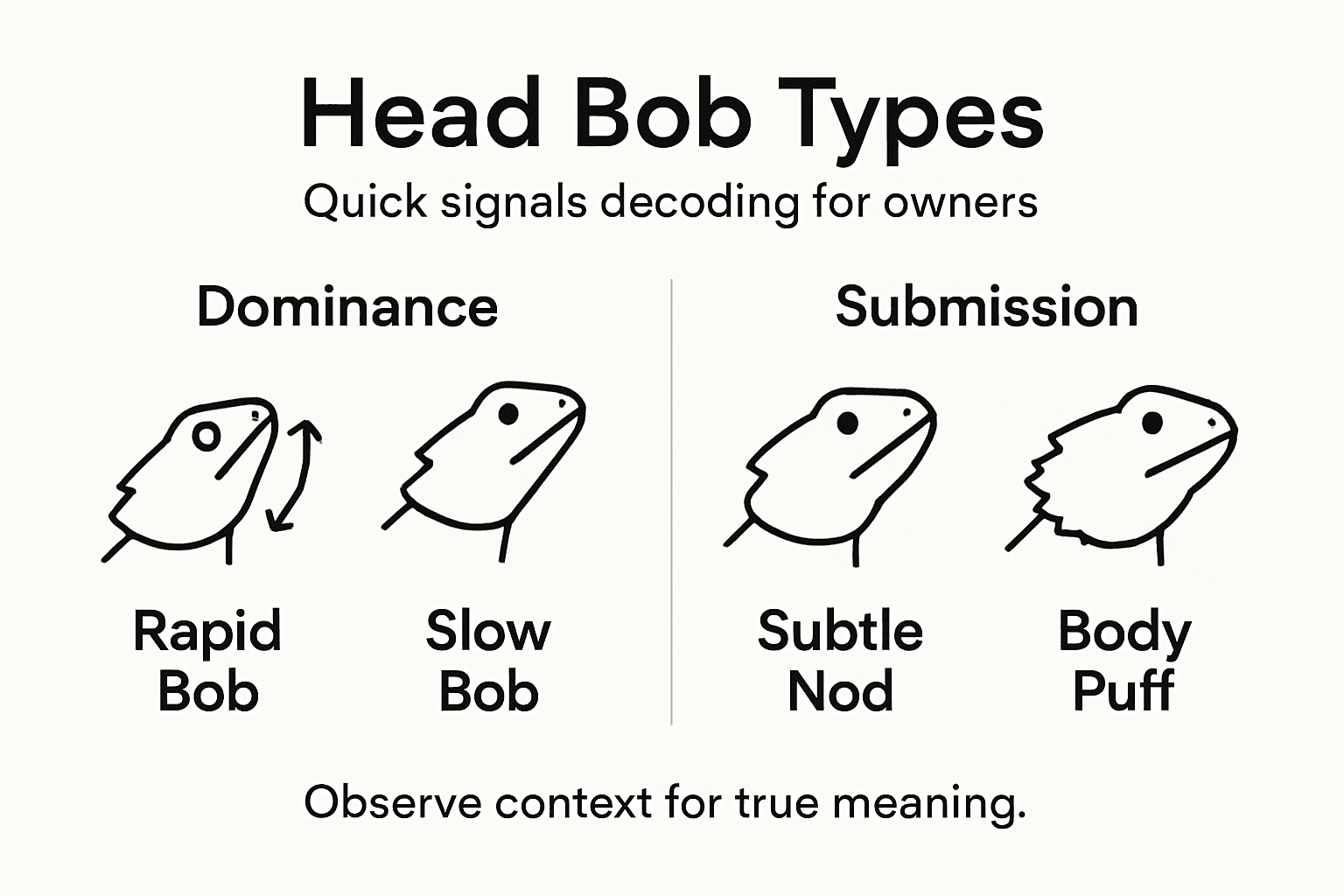 Infographic showing bearded dragon head bob types