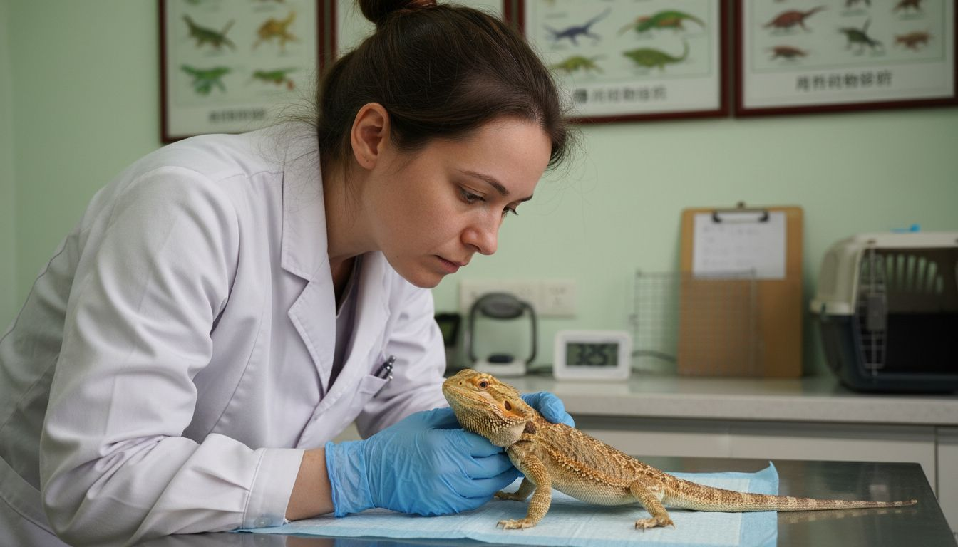 兽医正在为鬃狮蜥进行骨骼健康检查