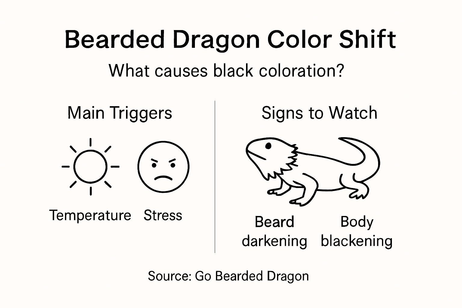 Infographic showing why bearded dragons turn black