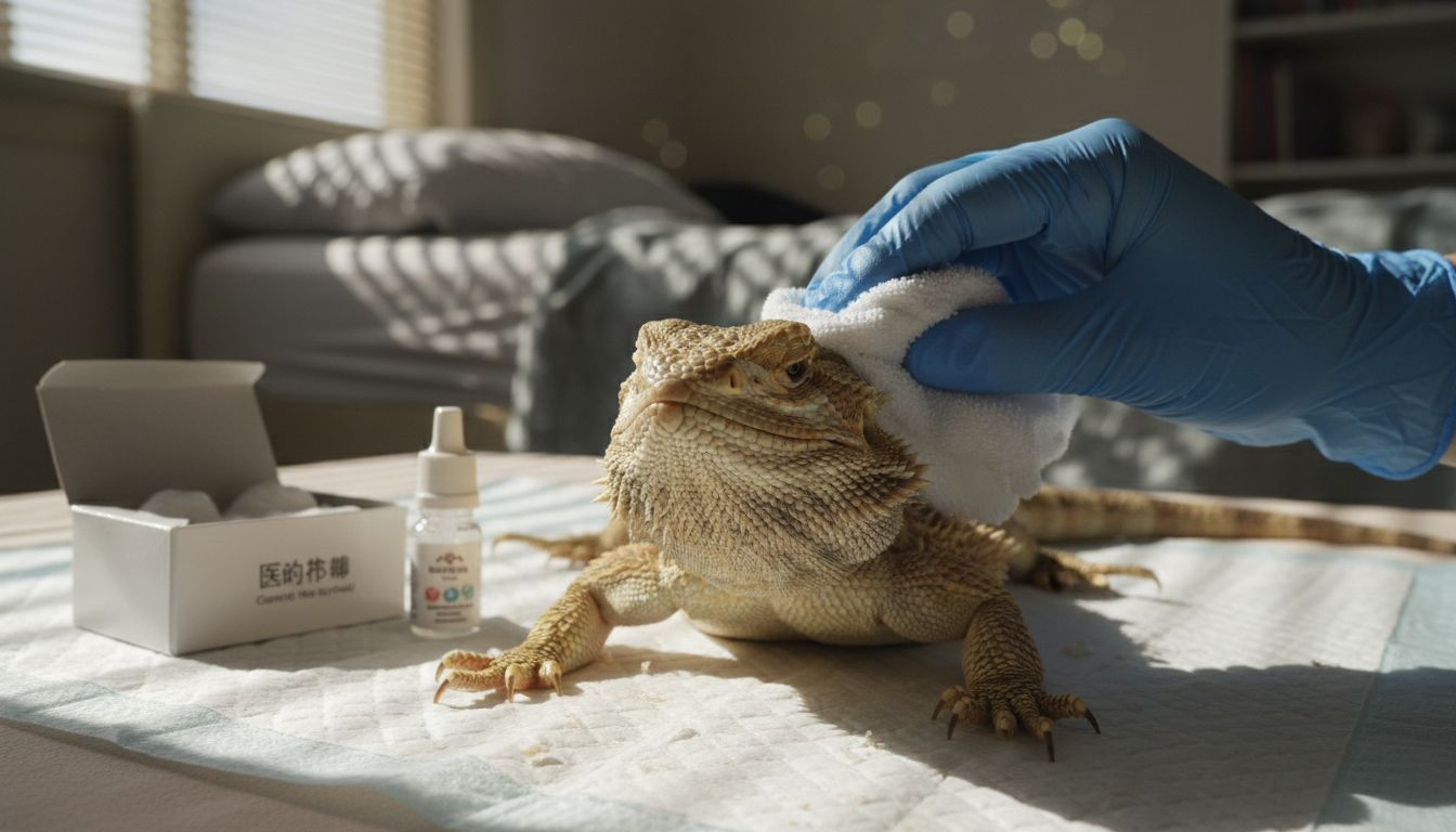 宠物主人为蜥蜴清理头顶第三只眼部位